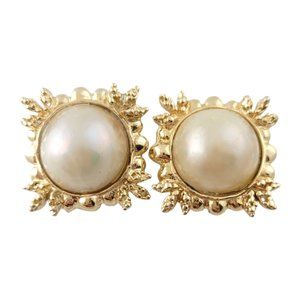 14K Yellow Gold Mabe Pearl Clip-on Earrings #16443